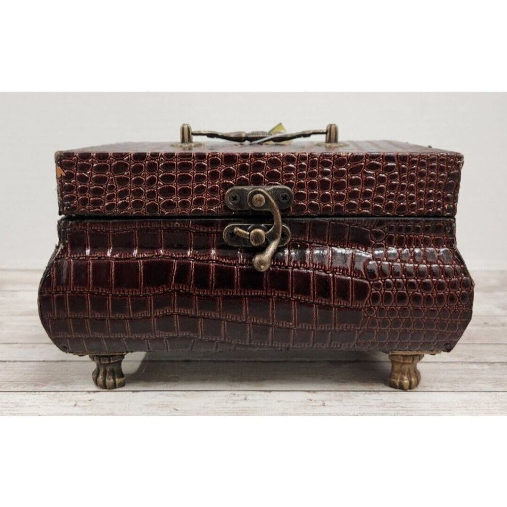 Tuscan Home Small Faux Leather Antique Chest Jewelry Toy Treasure Box Storage